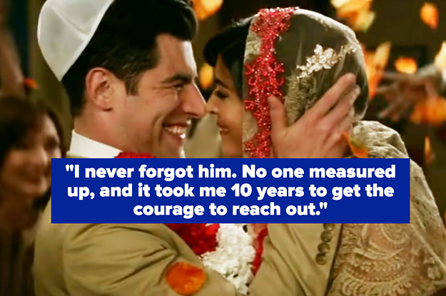 "I never forgot him. No one measured up, and it took me 10 years to get the courage to reach out" over cece and schmidt embracing at their wedding