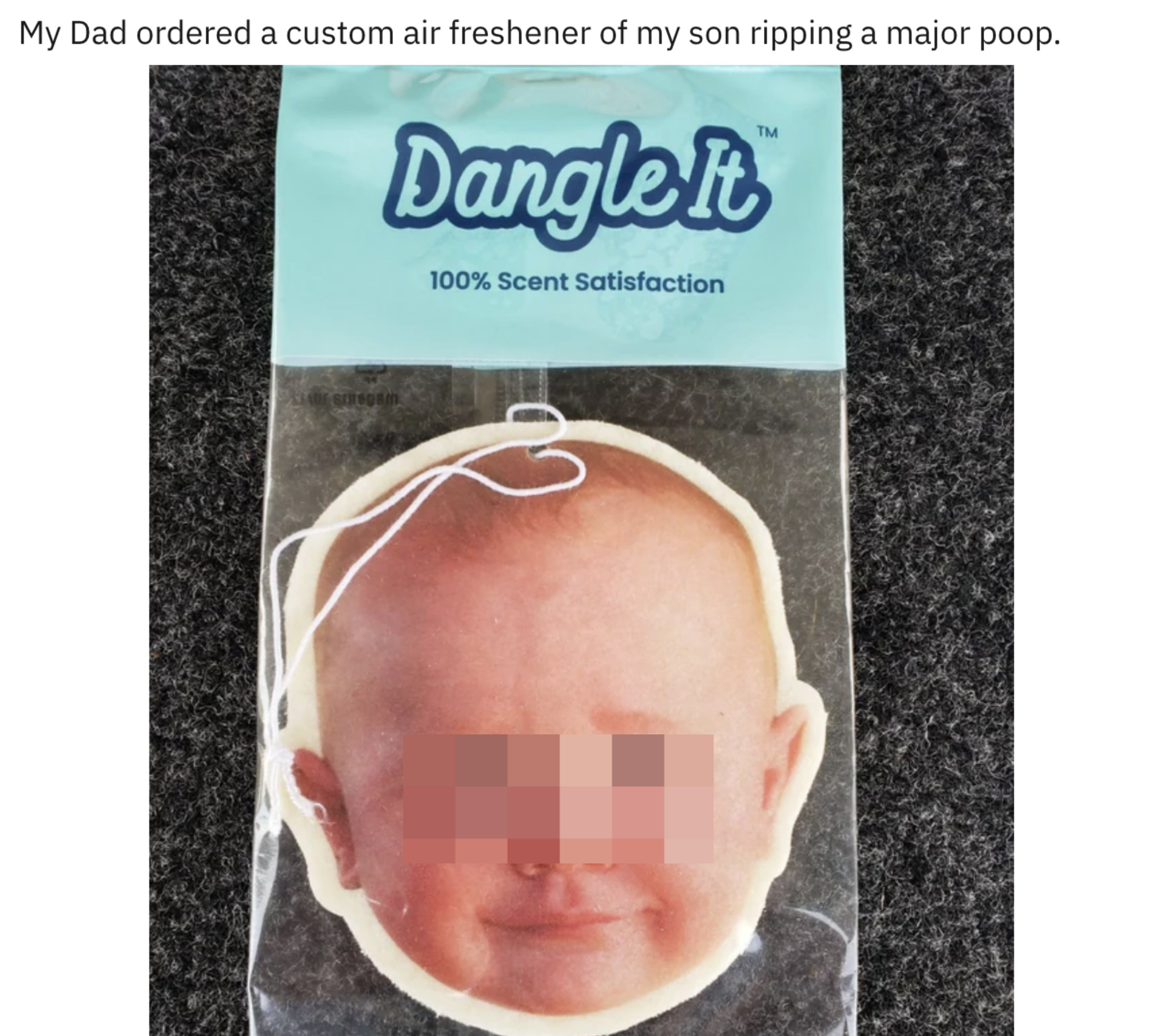 car freshener of a baby&#x27;s face when he makes a poop