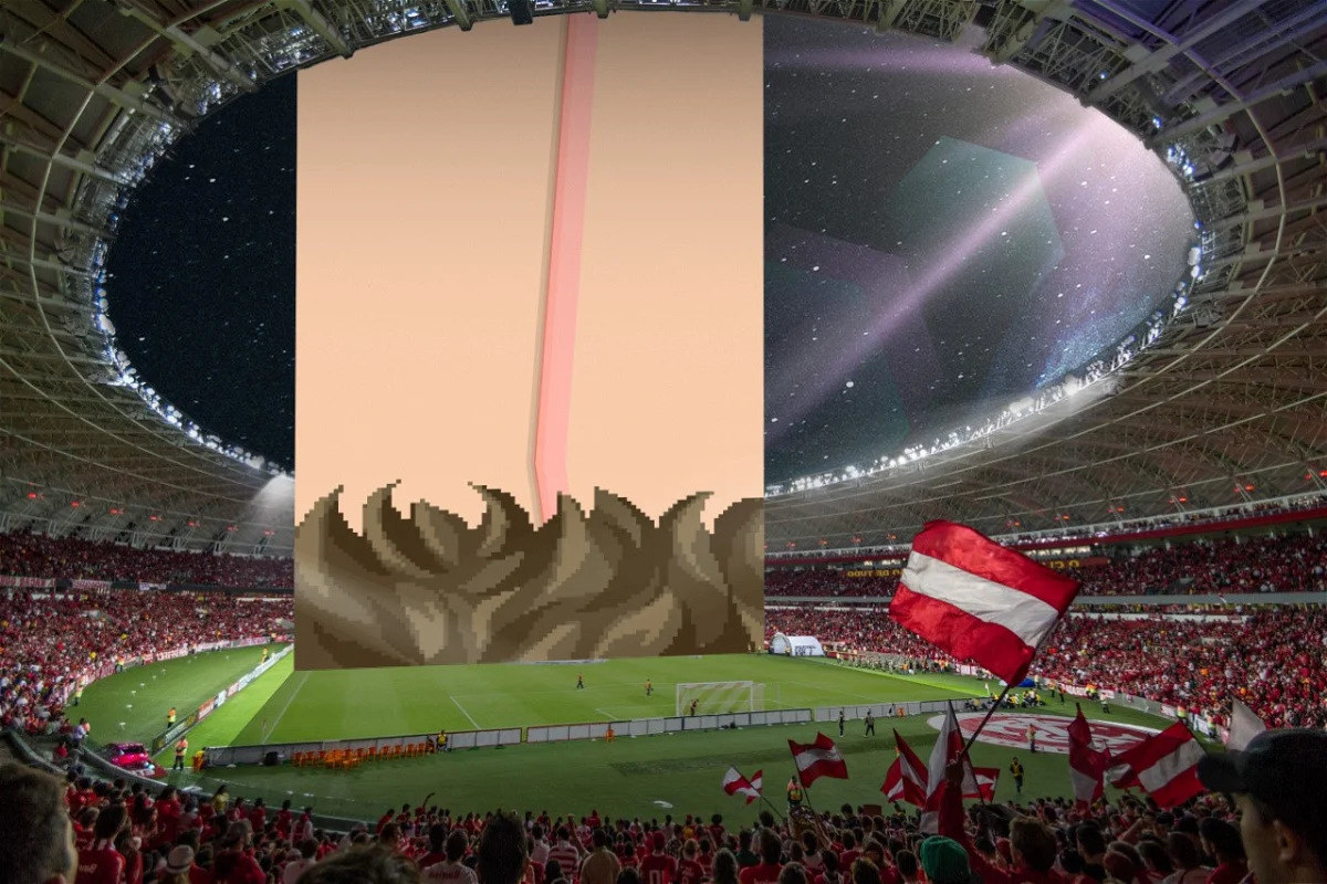 The giant penis emerging from a roofless stadium