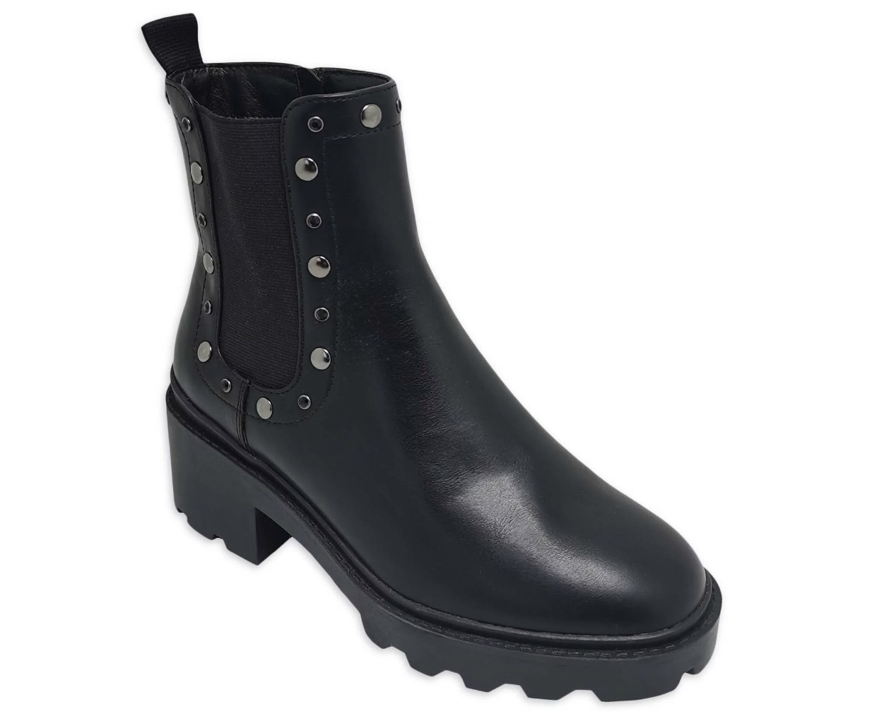 A black Chelsea boot with grommet details