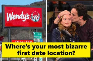 A split thumbnail, with two images; one showing Mary Kate Olsen being kissed awkwardly by Sarkozy and one showing the diner Wendy's