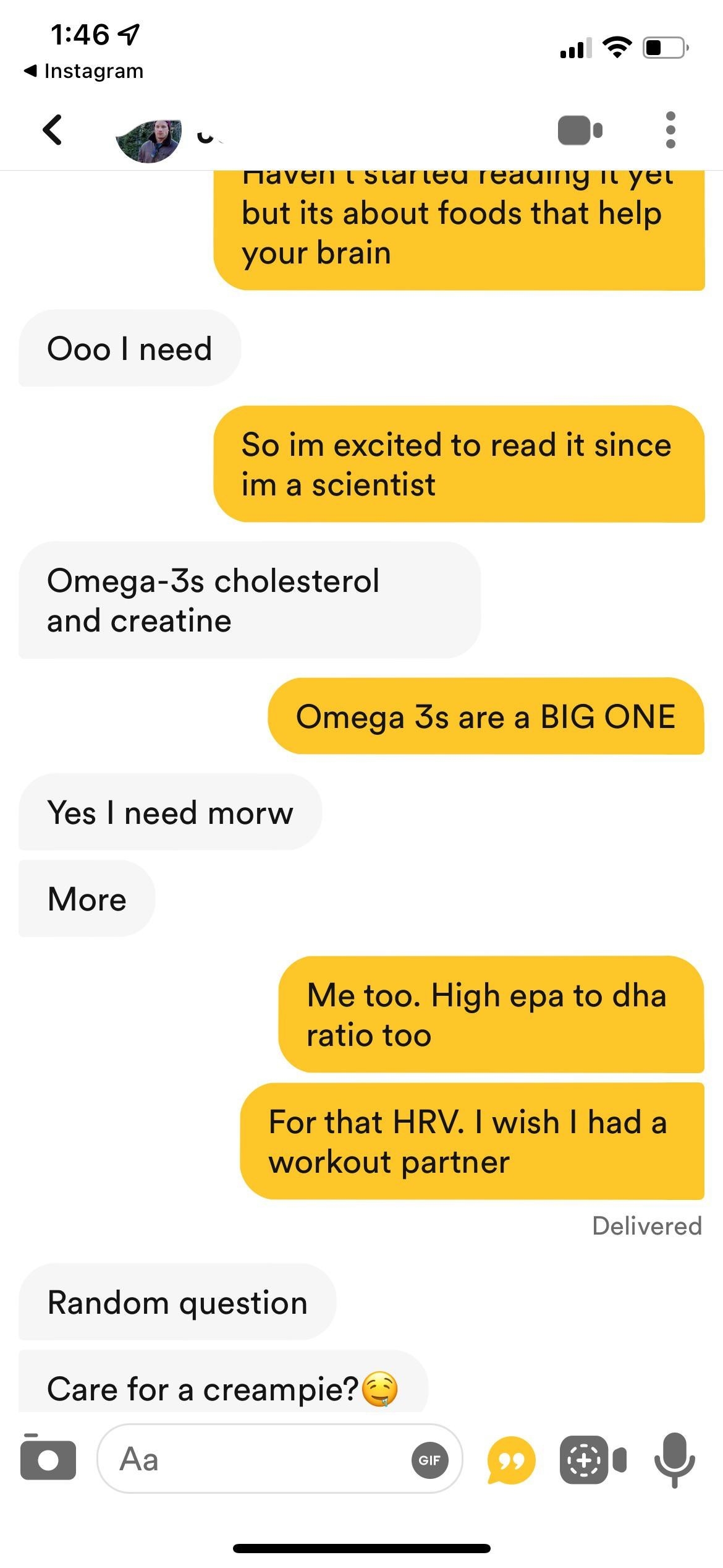 Screenshot of a text exchange