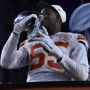 A player kissed the Lombardi Trophy