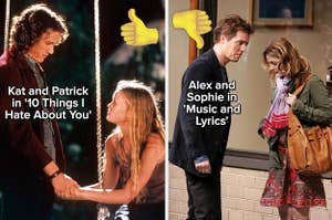 kat and patrick in "10 things I hate about you" swing scene; alex and sophie in "music and lyrics"