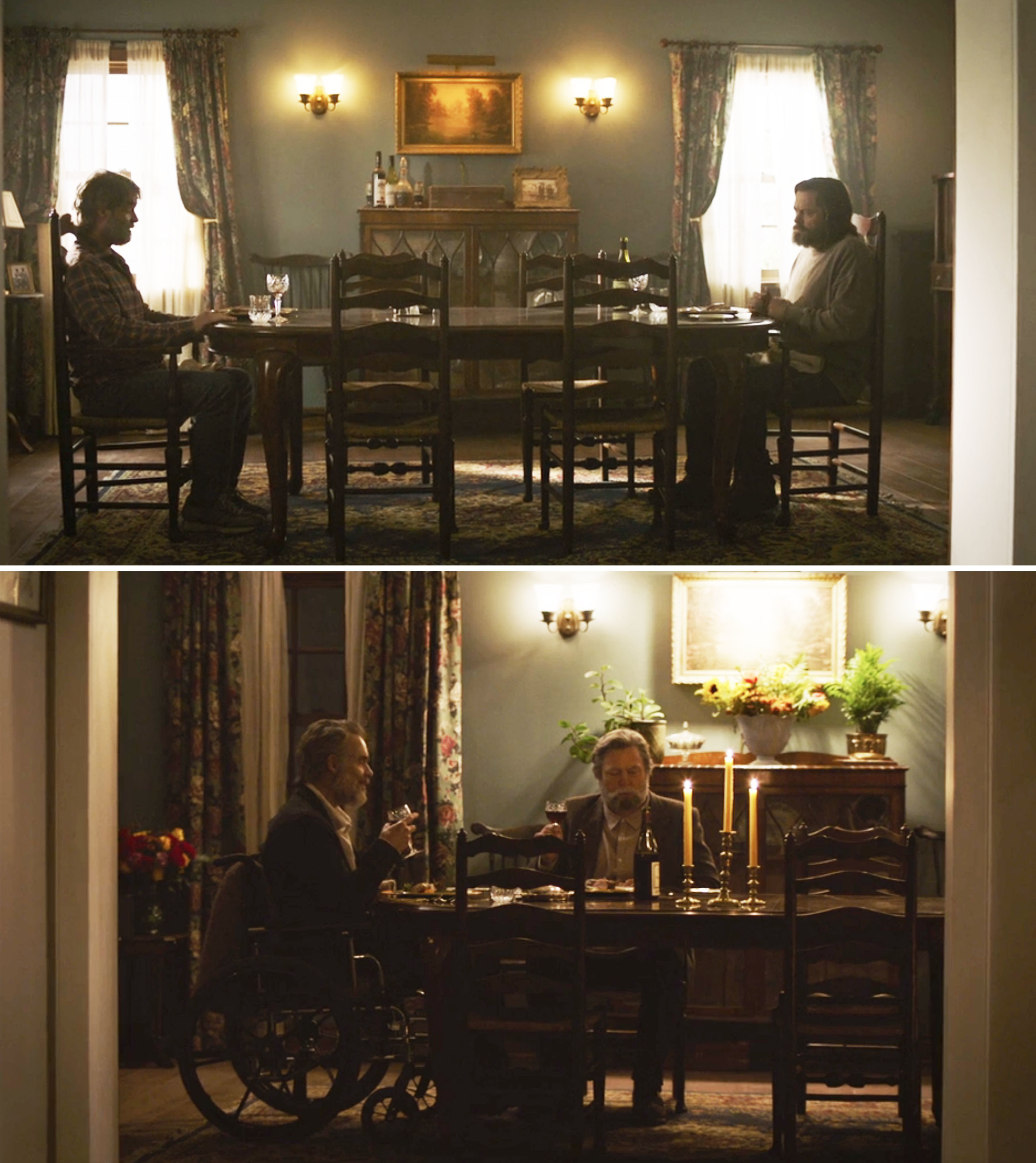 Bill and Frank sitting across from each other vs next to each other