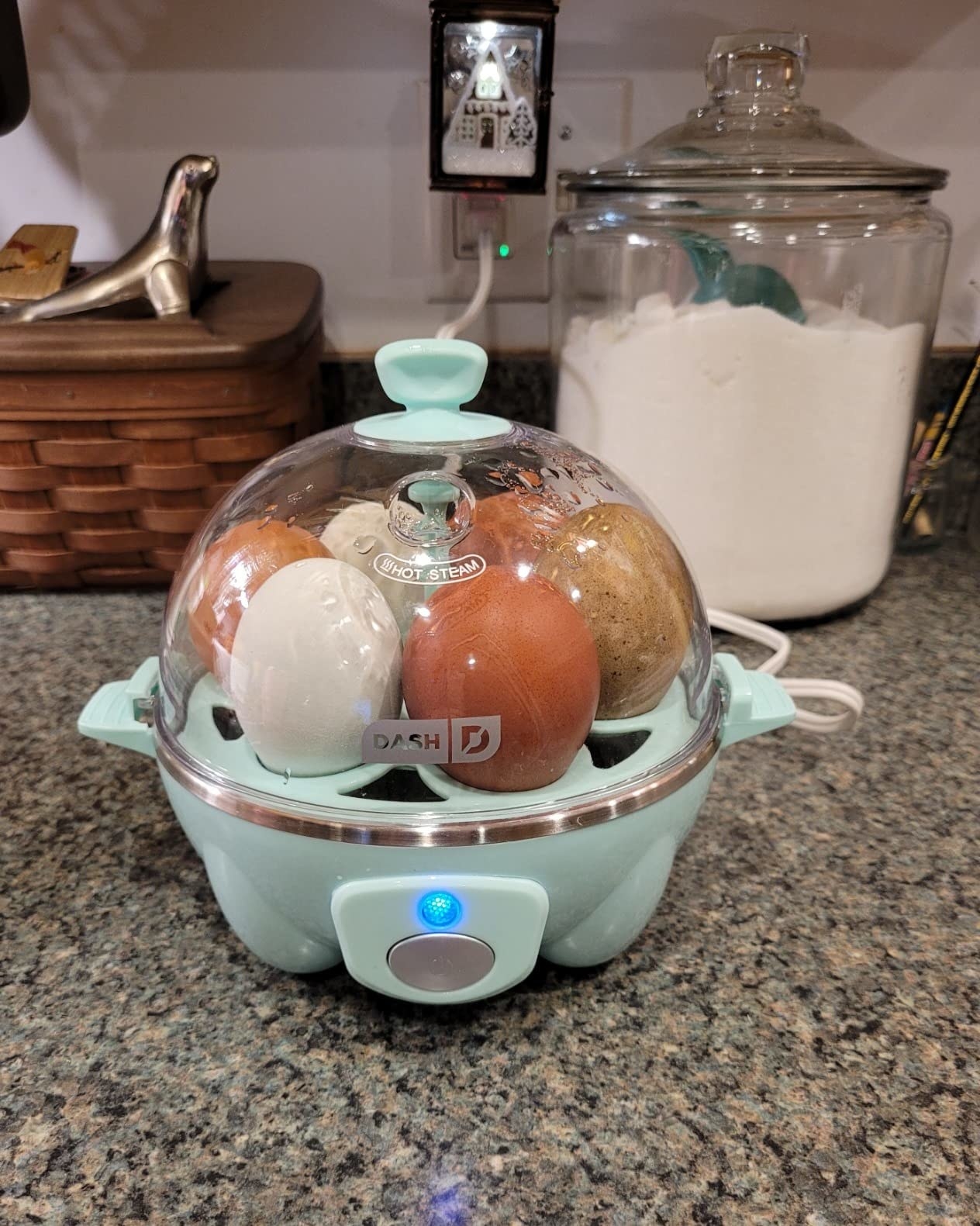 Reviewer&#x27;s photo of the rapid egg cooker in the color Aqua
