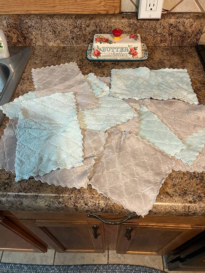 Reviewer image of cloths on their kitchen counter
