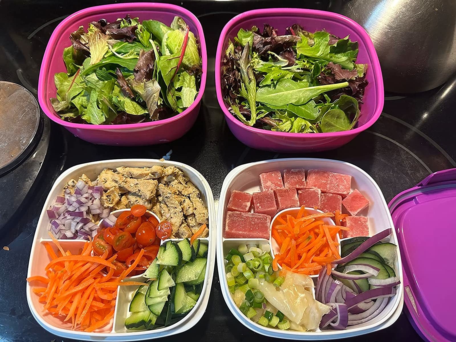 Reviewer image of two lunchboxes filled with salad ingredients