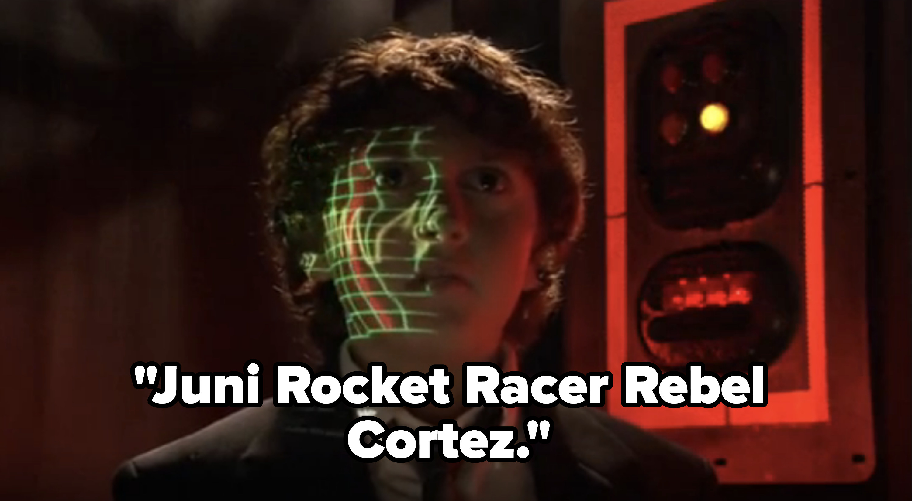 Young boy with caption &quot;Juni Rocket Racer Rebel Cortez&quot;