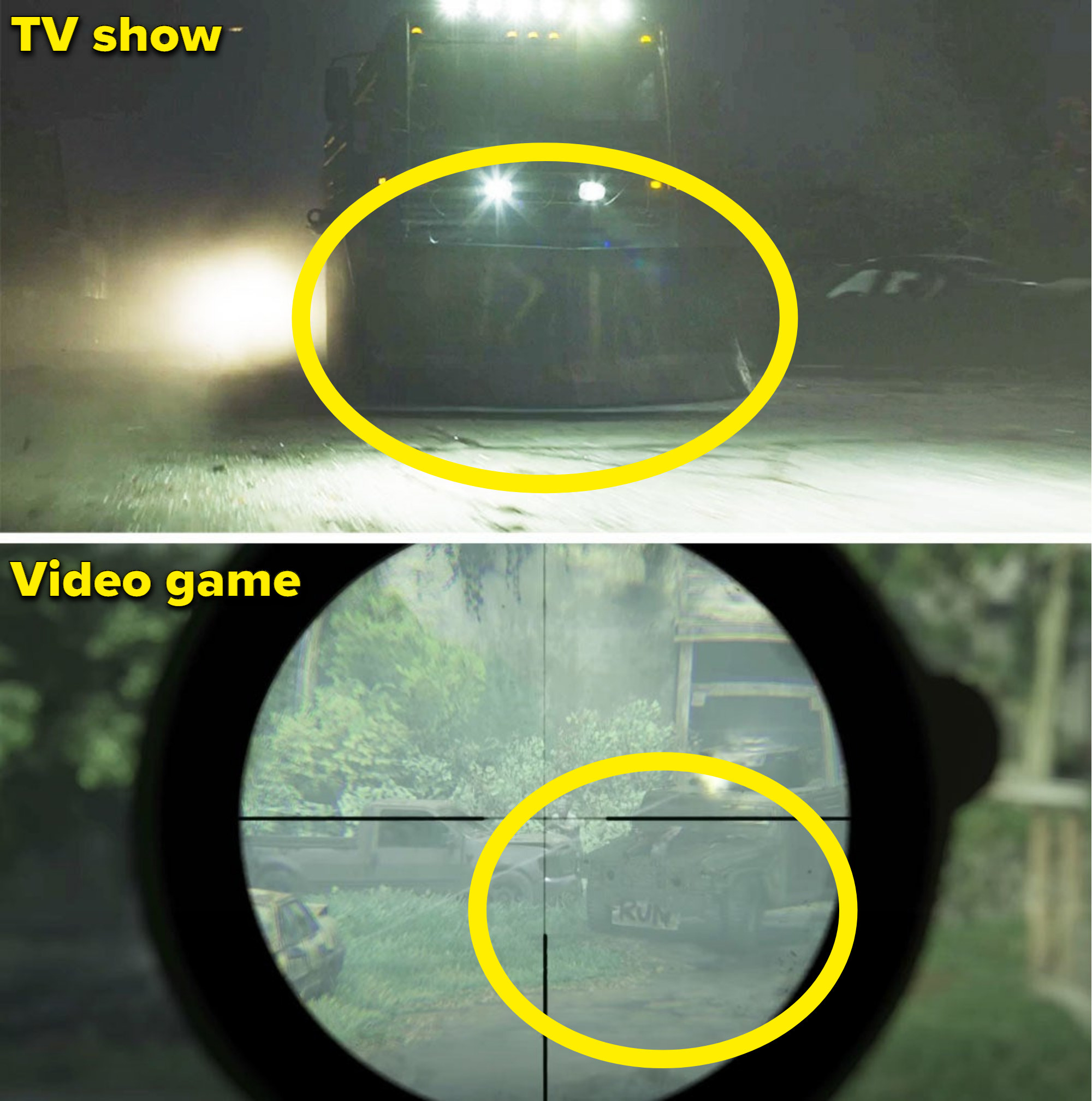 A truck with a sign reading &quot;Run&quot; in the show vs game