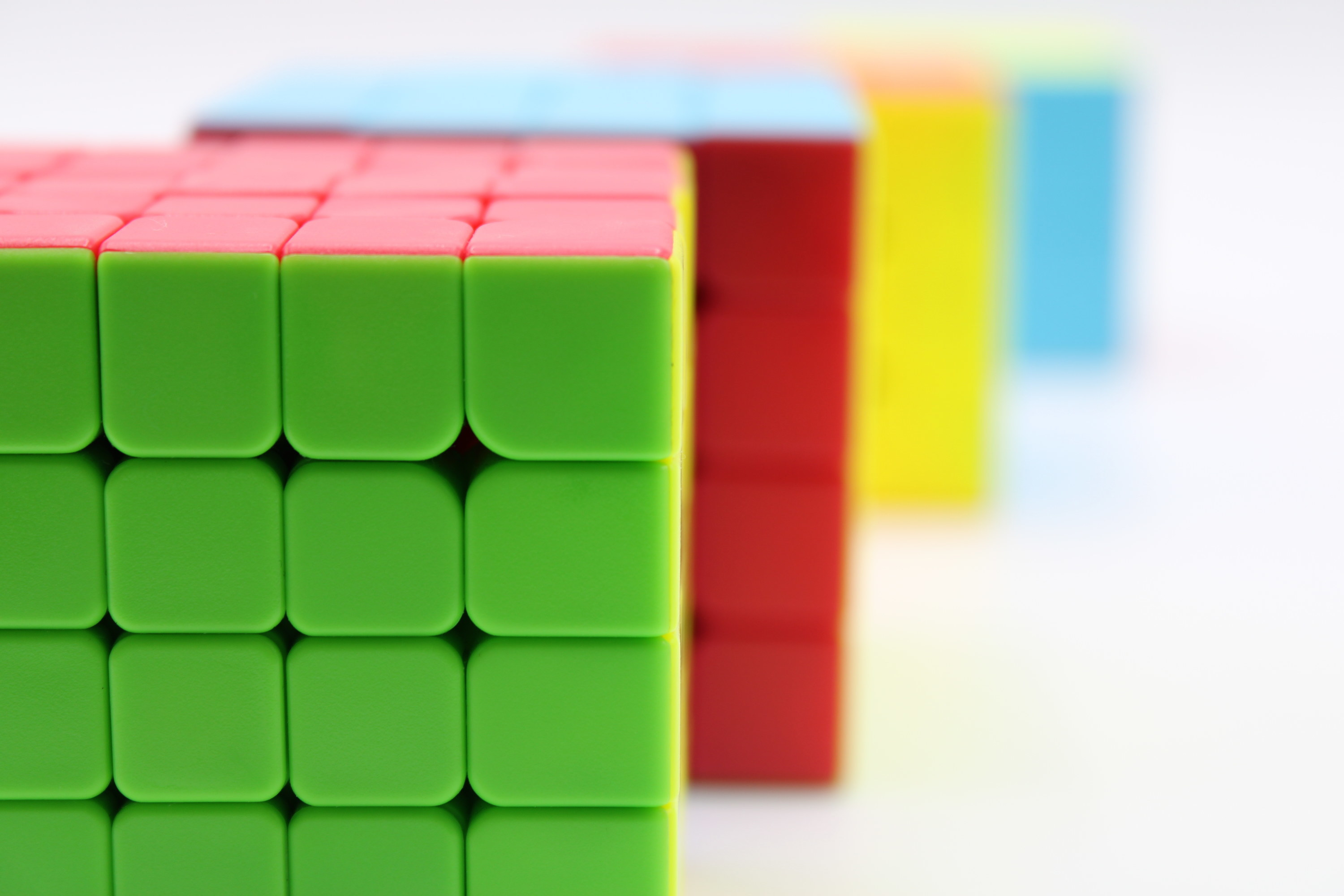 a row of rubix cubes