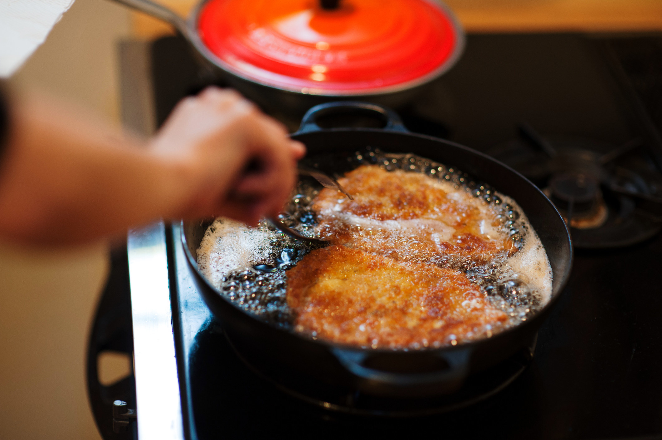 My wife deep fried some potato pancakes and I think it burned off all my  seasoning. Any insight on whether or not we should deep fry stuff in a  skillet? Any advice