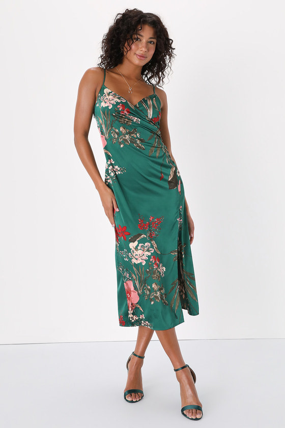 Model wearing the green floral dress