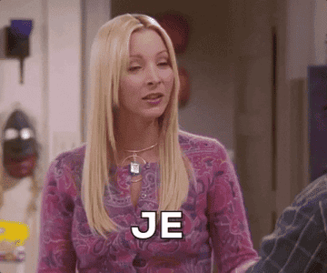 phoebe and joey from friends saying je m&#x27;appelle in french slowly