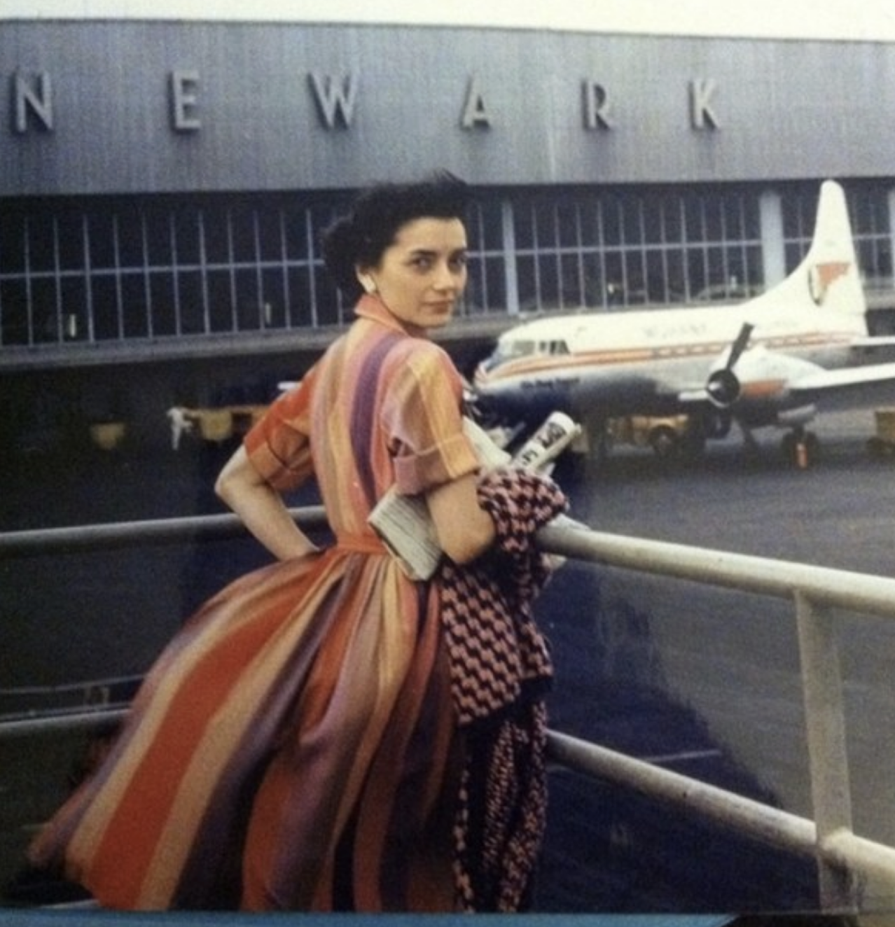 A woman at Newark airport in 1958