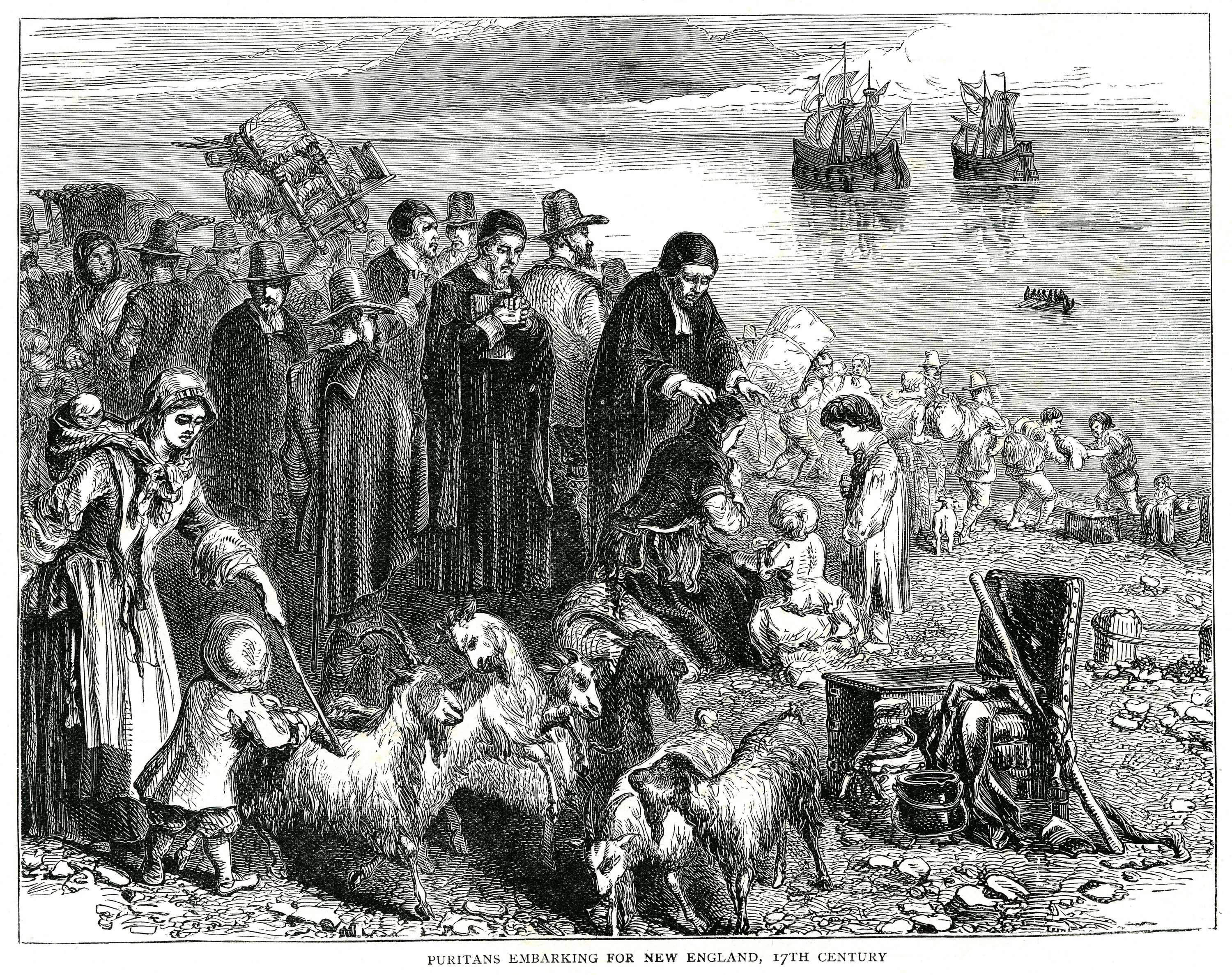 Puritans embarking New England