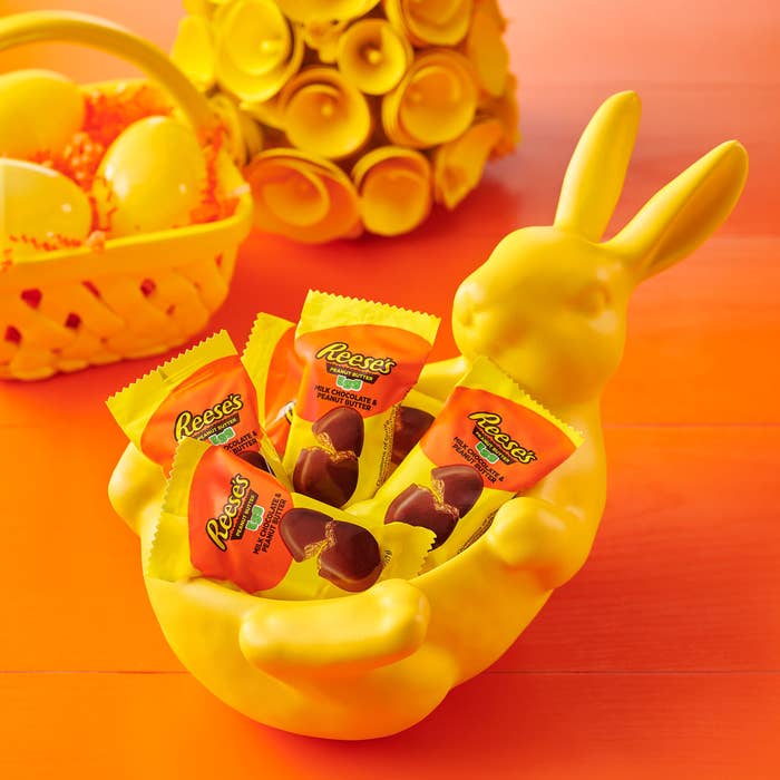 The candy on a bunny-shaped bowl