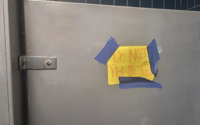 "Do not pee in trash"