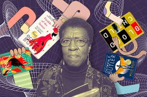 Octavia Butler surrounded by her books