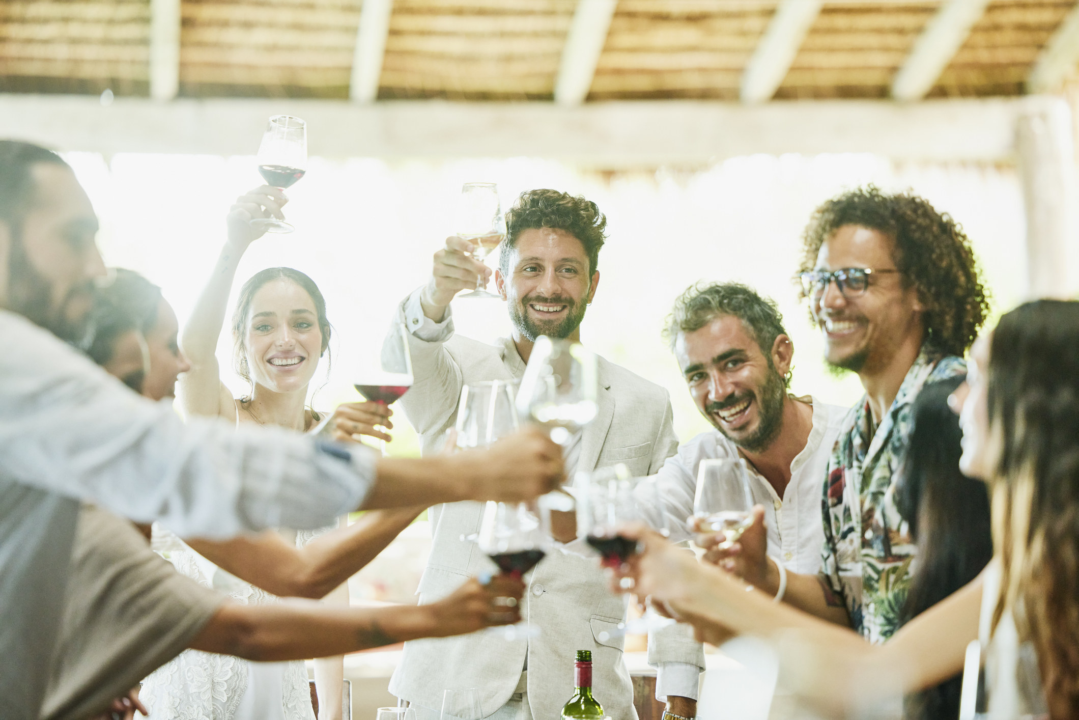group of people doing a toast