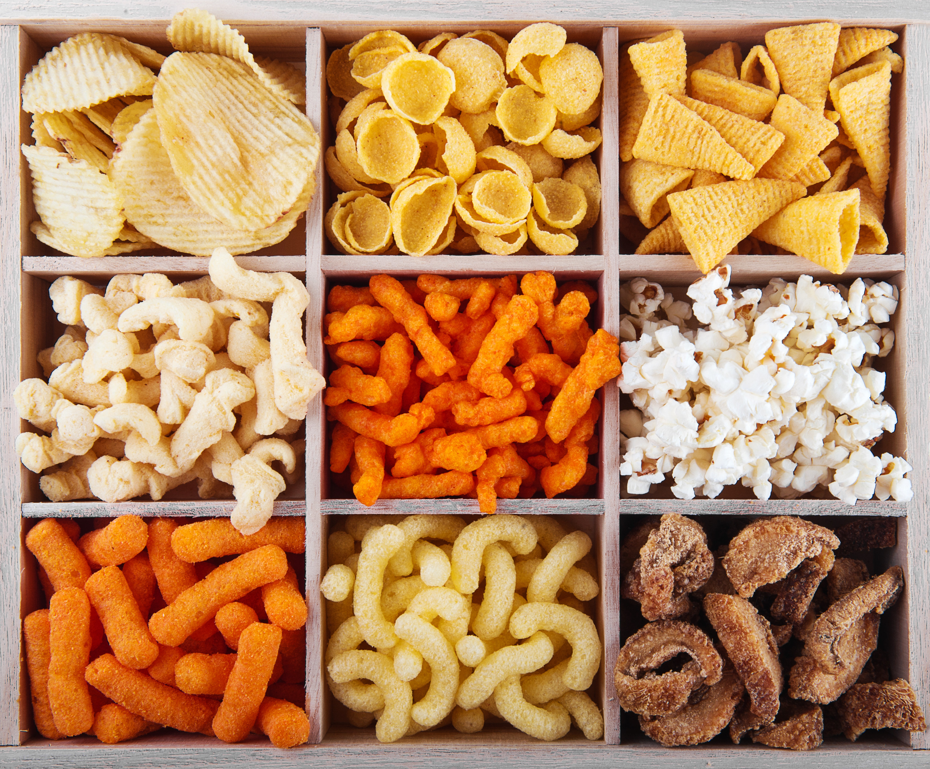 tray of different kinds of chips