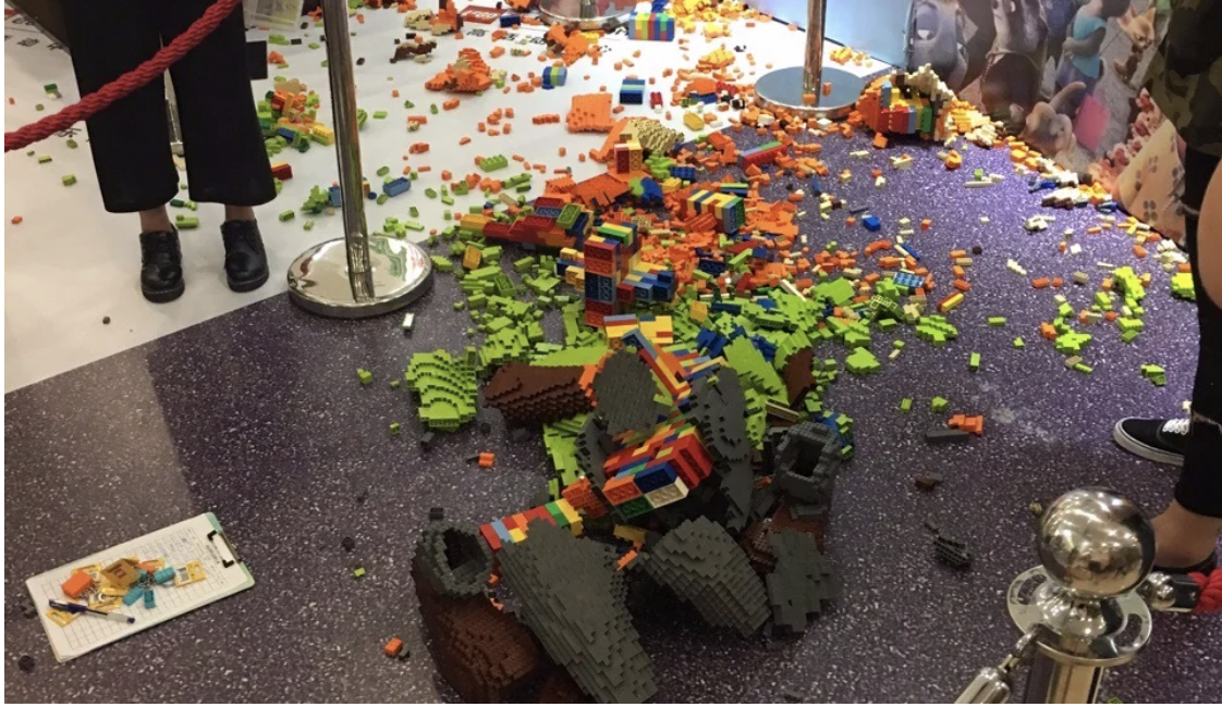 A broken Lego sculpture