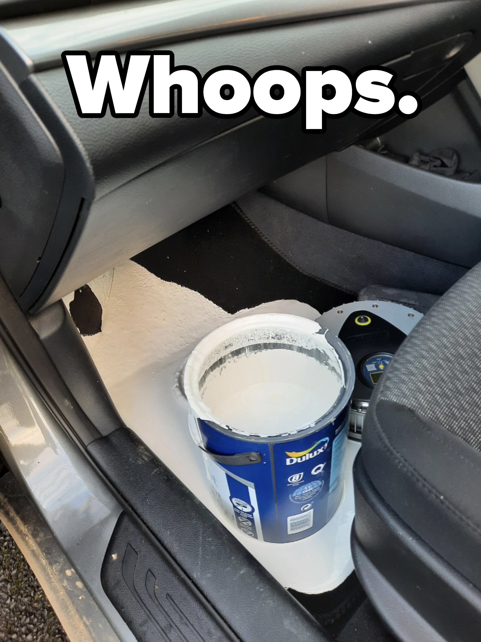 Spilled paint in a car