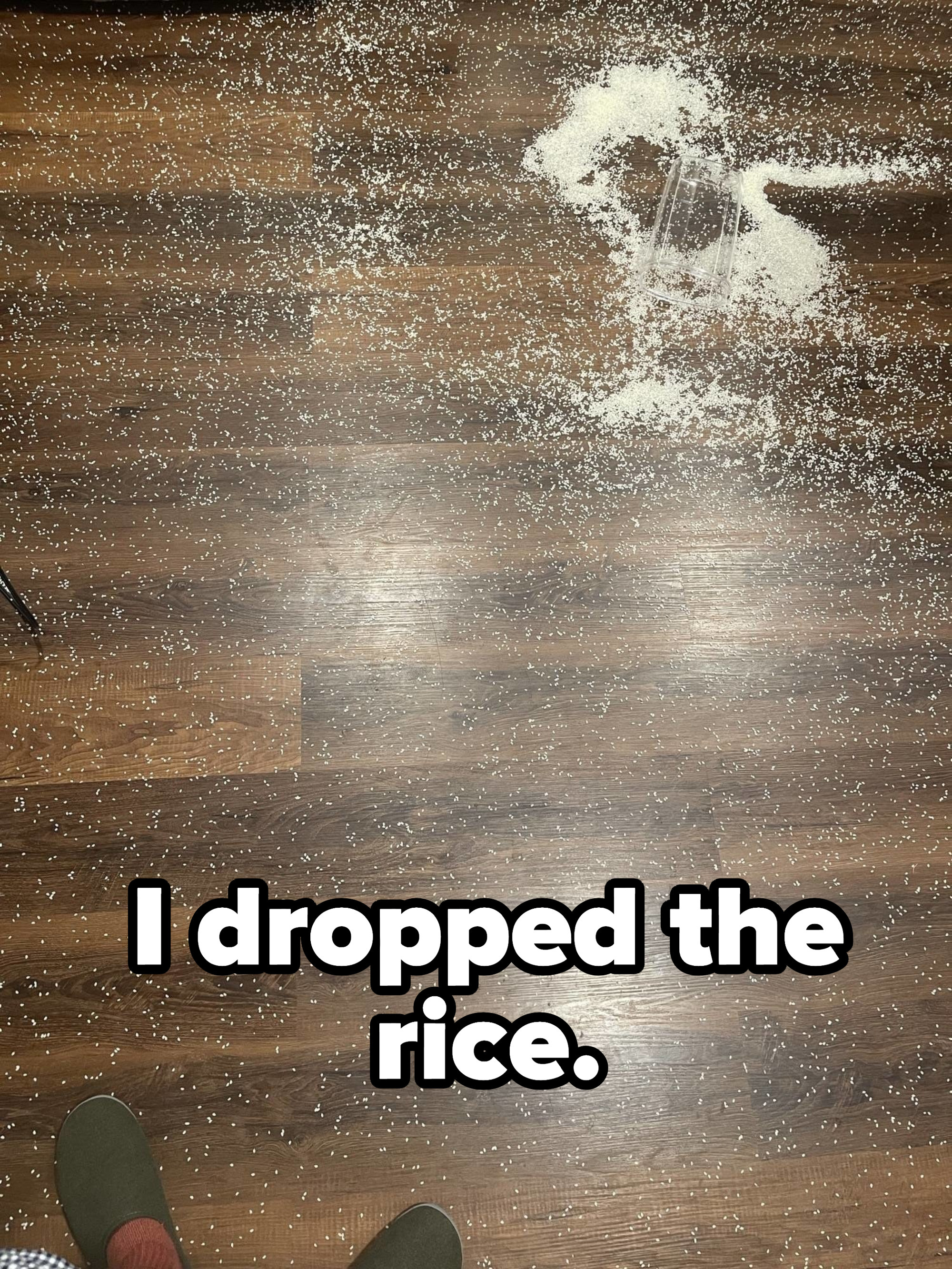 Spilled rice all over the floor