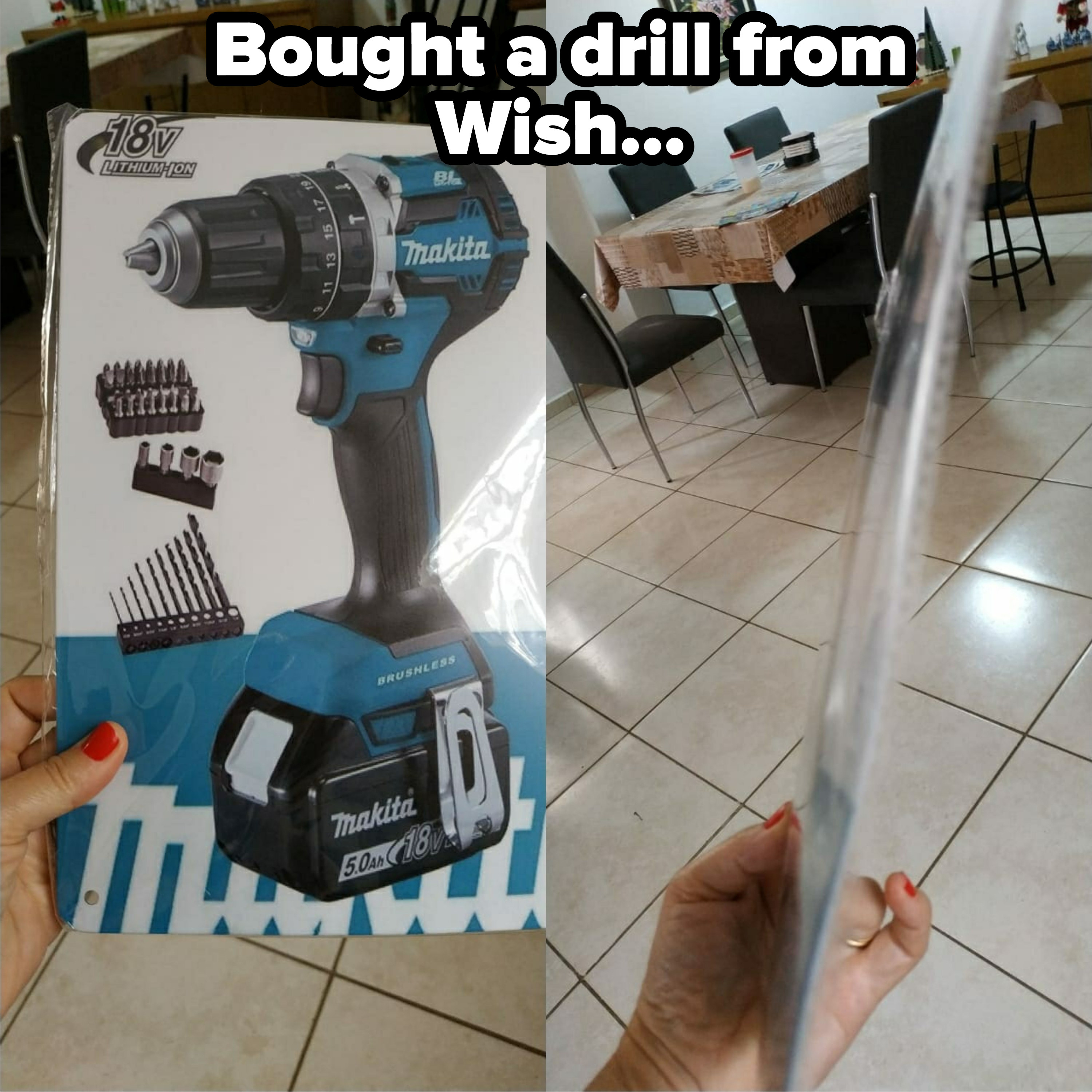 Drill bought from Wish website that is not in the package