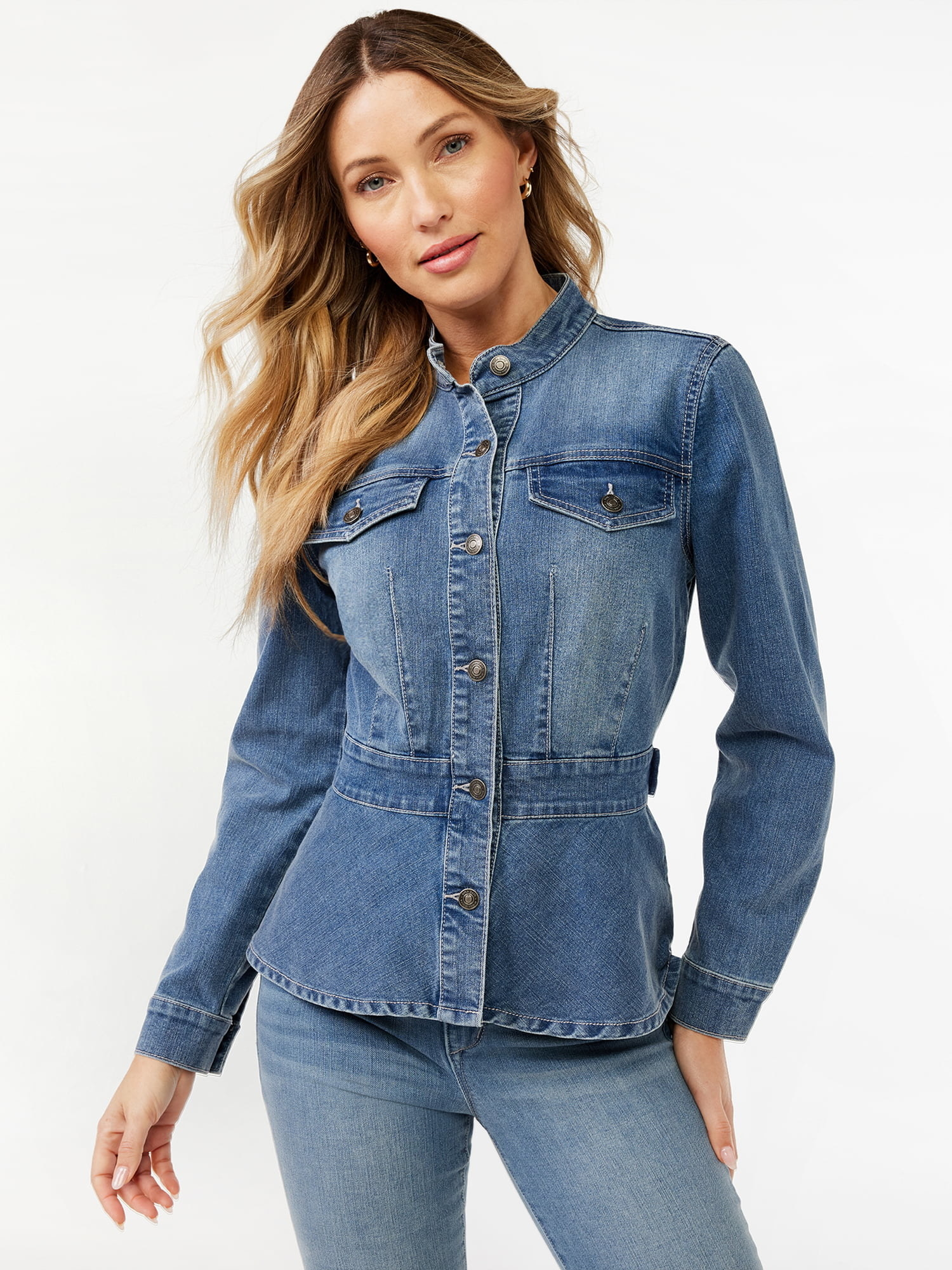 Model wearing denim jacket and denim pants