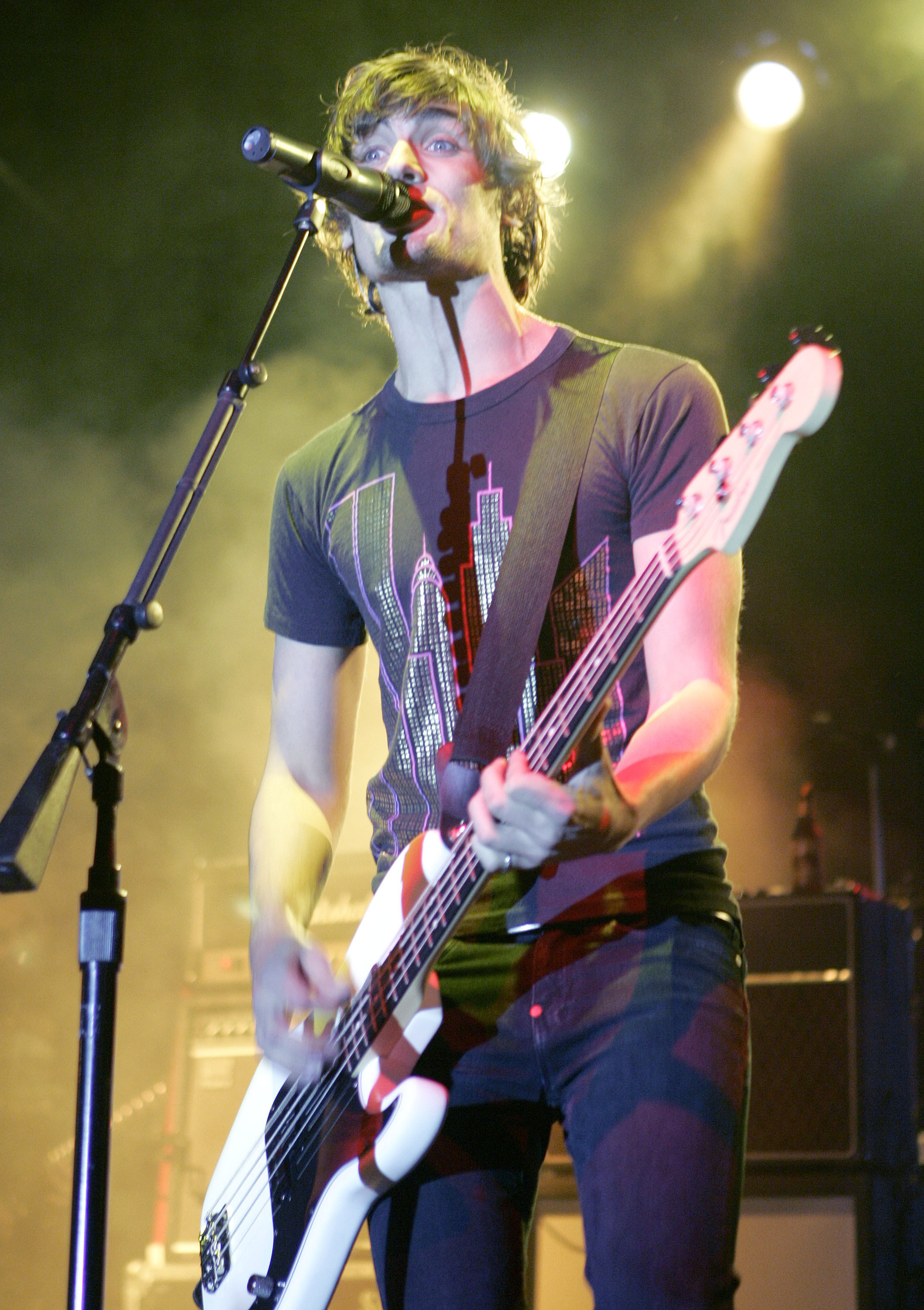 Tyson Ritter performing at the MySpace second anniversary party