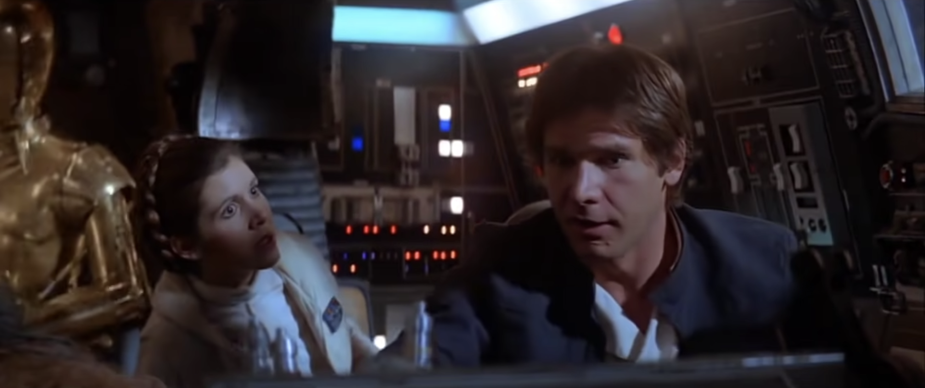 Han Solo and Princess Leia in the Millennium Falcon
