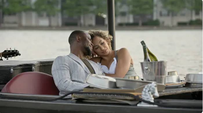 raven and SK from love is blind on a boat together