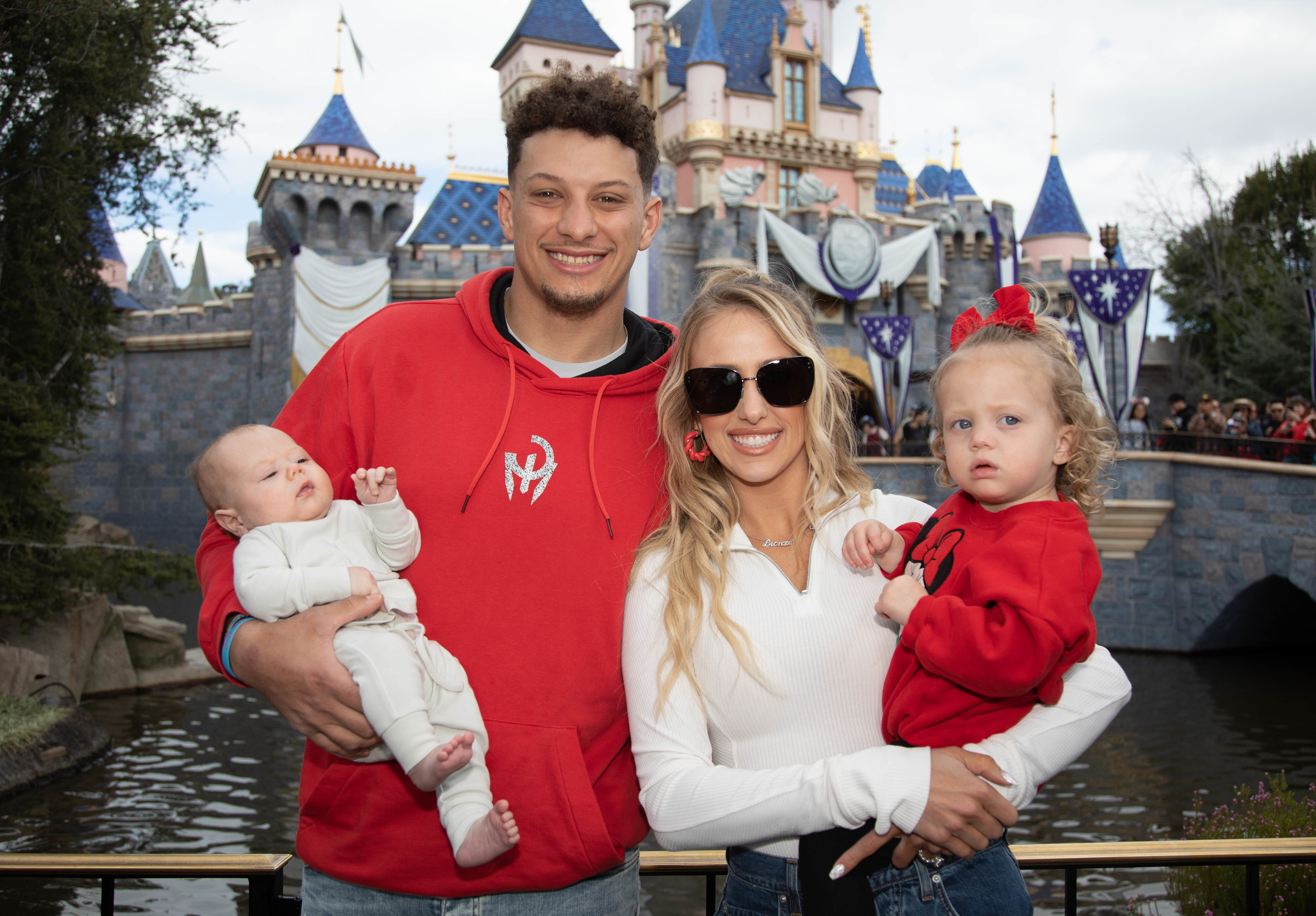 atrick Mahomes of the Kansas City Chiefs and Brittney Mahomes pose with their children, Sterling, 1, and Bronze, 11 weeks old,