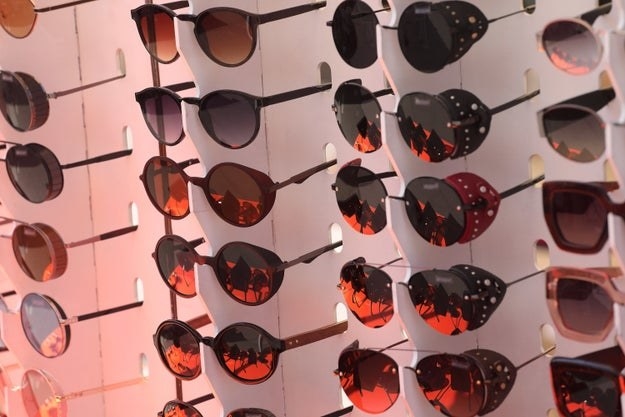 Sunglasses hanging in a display