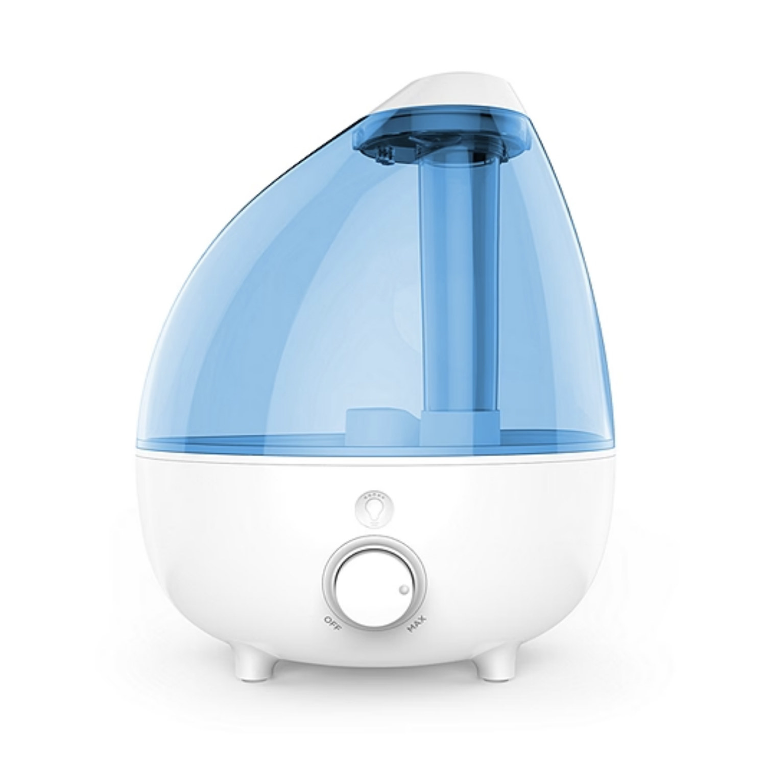 An image of a Pure Enrichment MistAire XL Ultrasonic Cool Mist Humidifier, an oblong white device with a transparent light blue encasement
