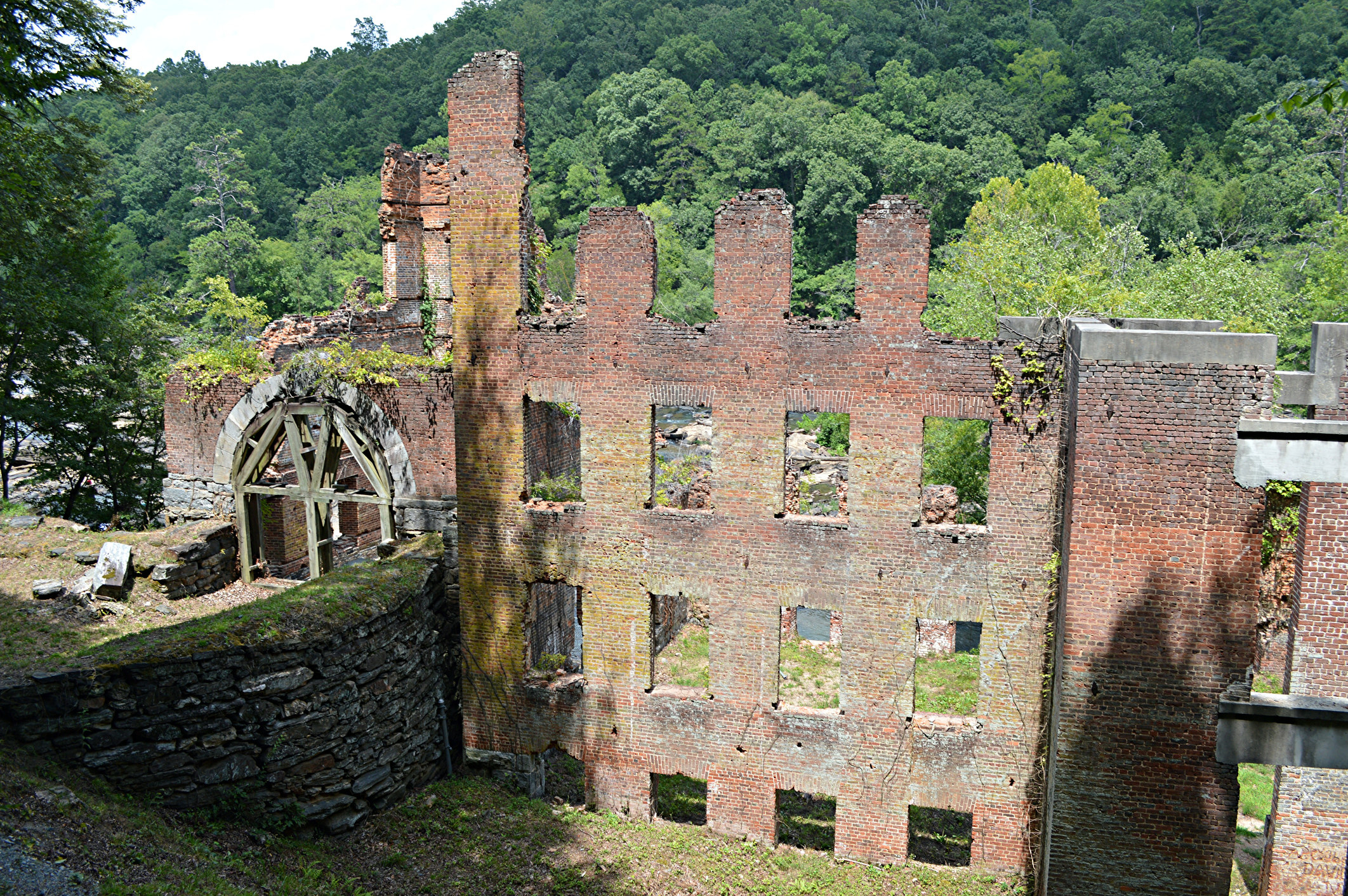 The current image of the Mill Ruins show an empty, abandoned, and damaged building