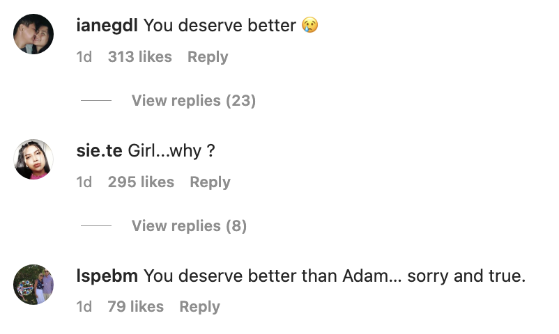 Screenshot of Instagram comments