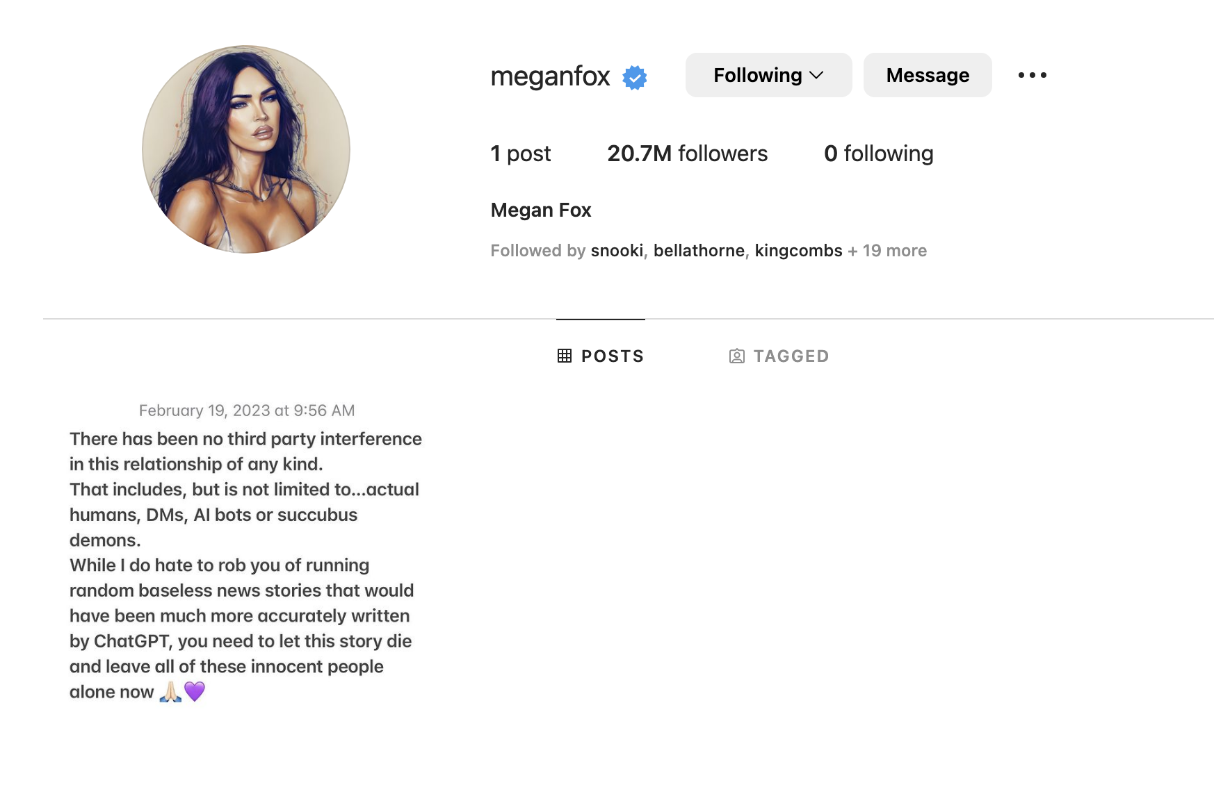 Megan Fox&#x27;s Instagram profile