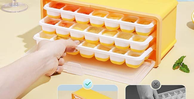 three ice trays inside a container with lid