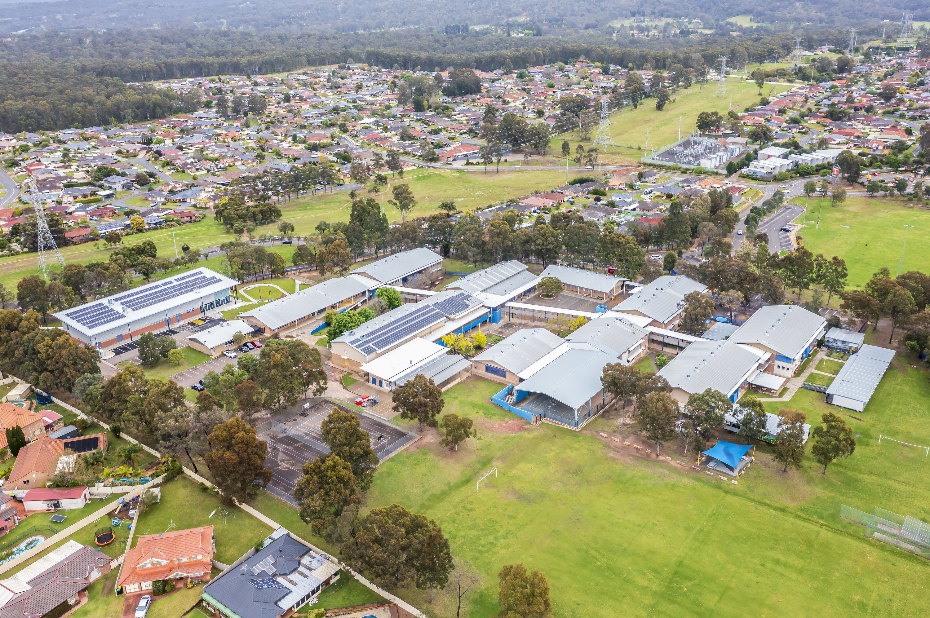 Aerial view of a high school campus in Australia