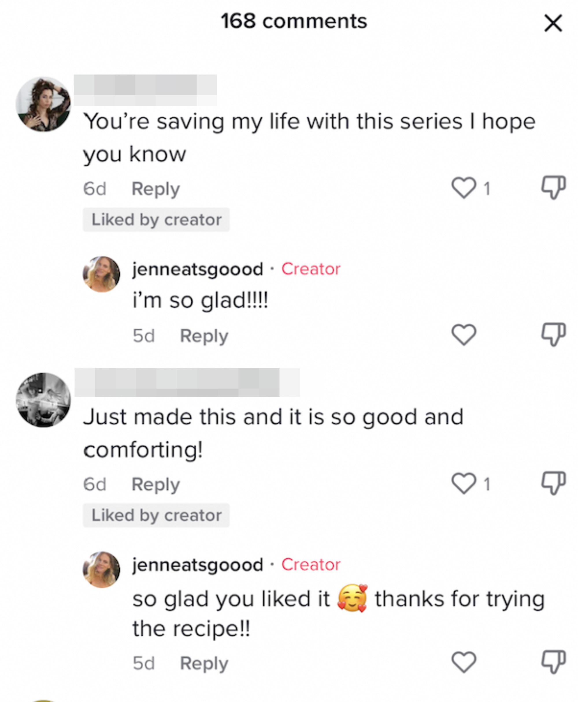 screenshots of comments from tiktok