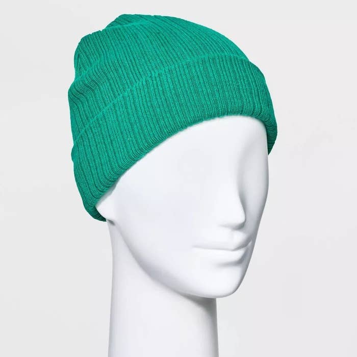 green ribbed beanie