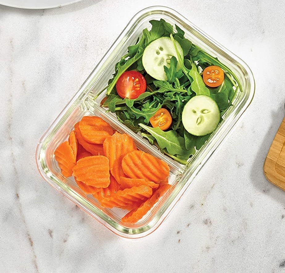 the container filled with food on a counter