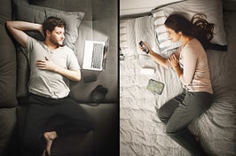 long distance couple in separate beds communicating