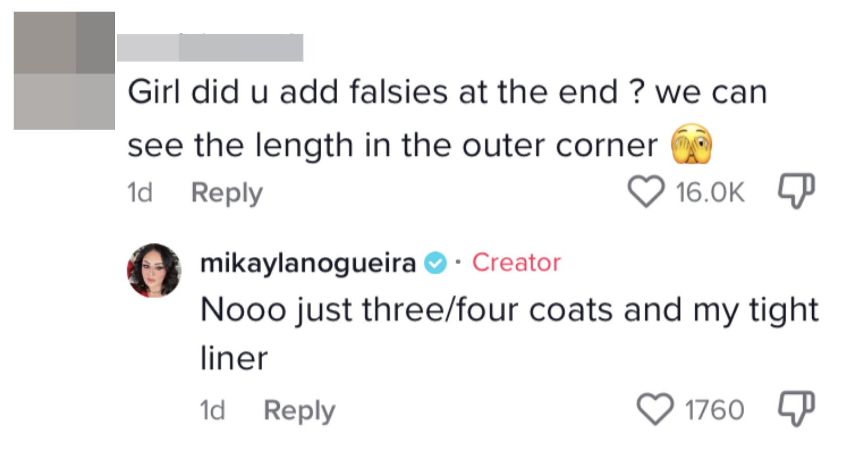 Mikayla responded to an accusation by saying she only applied &quot;just three/four coats&quot;