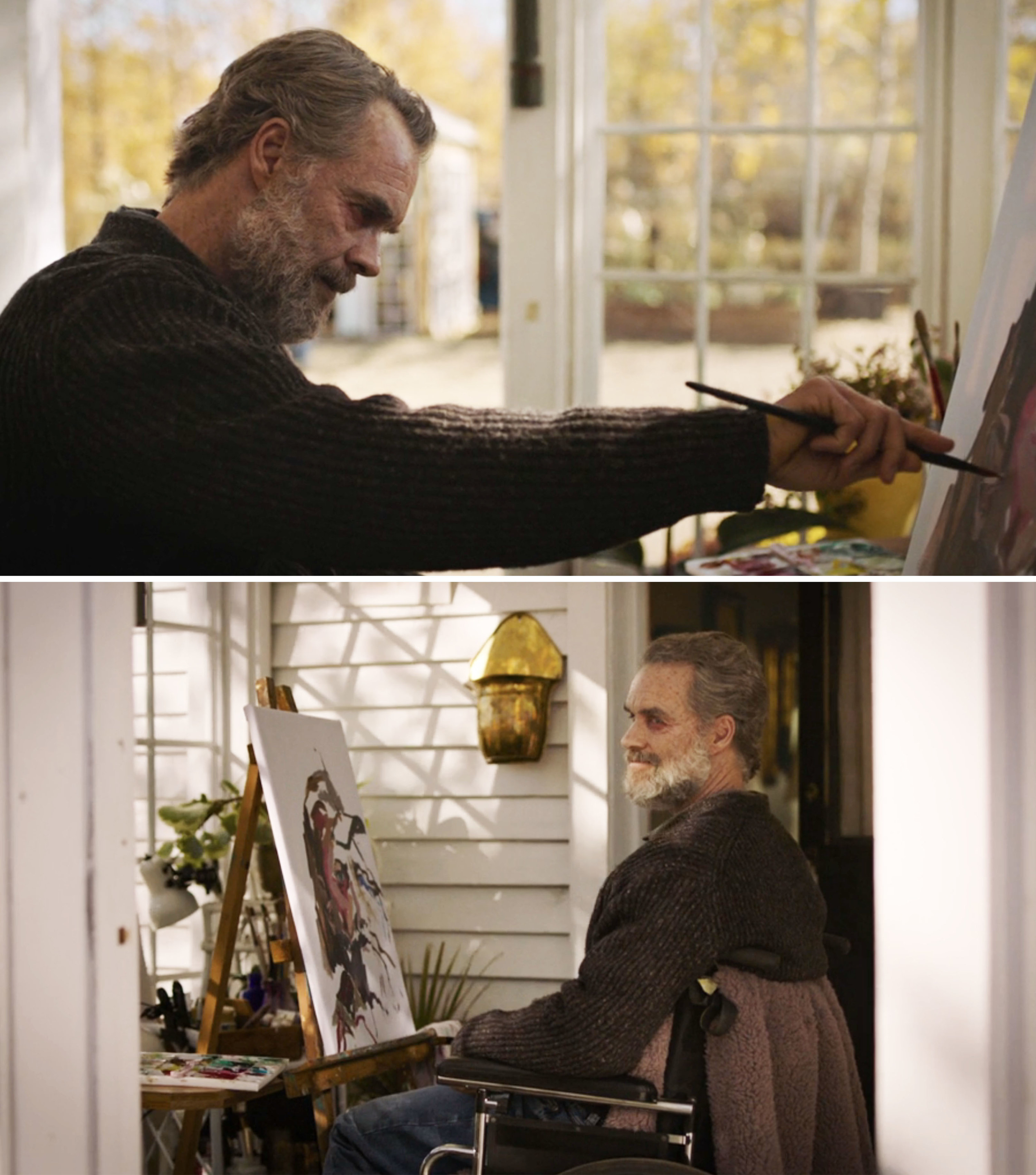 An older Frank painting on the porch of his home