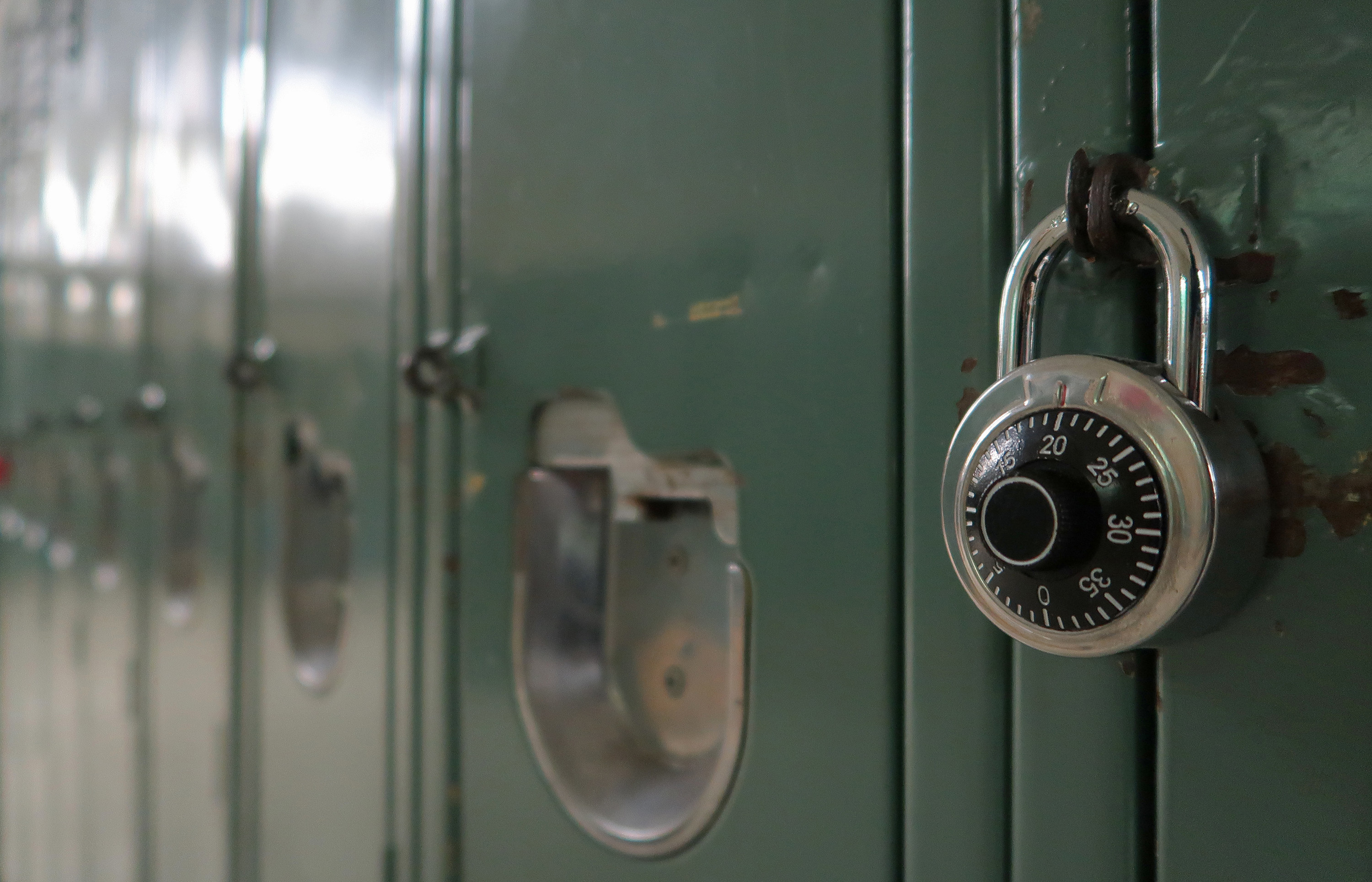 lockers in a high school hallway