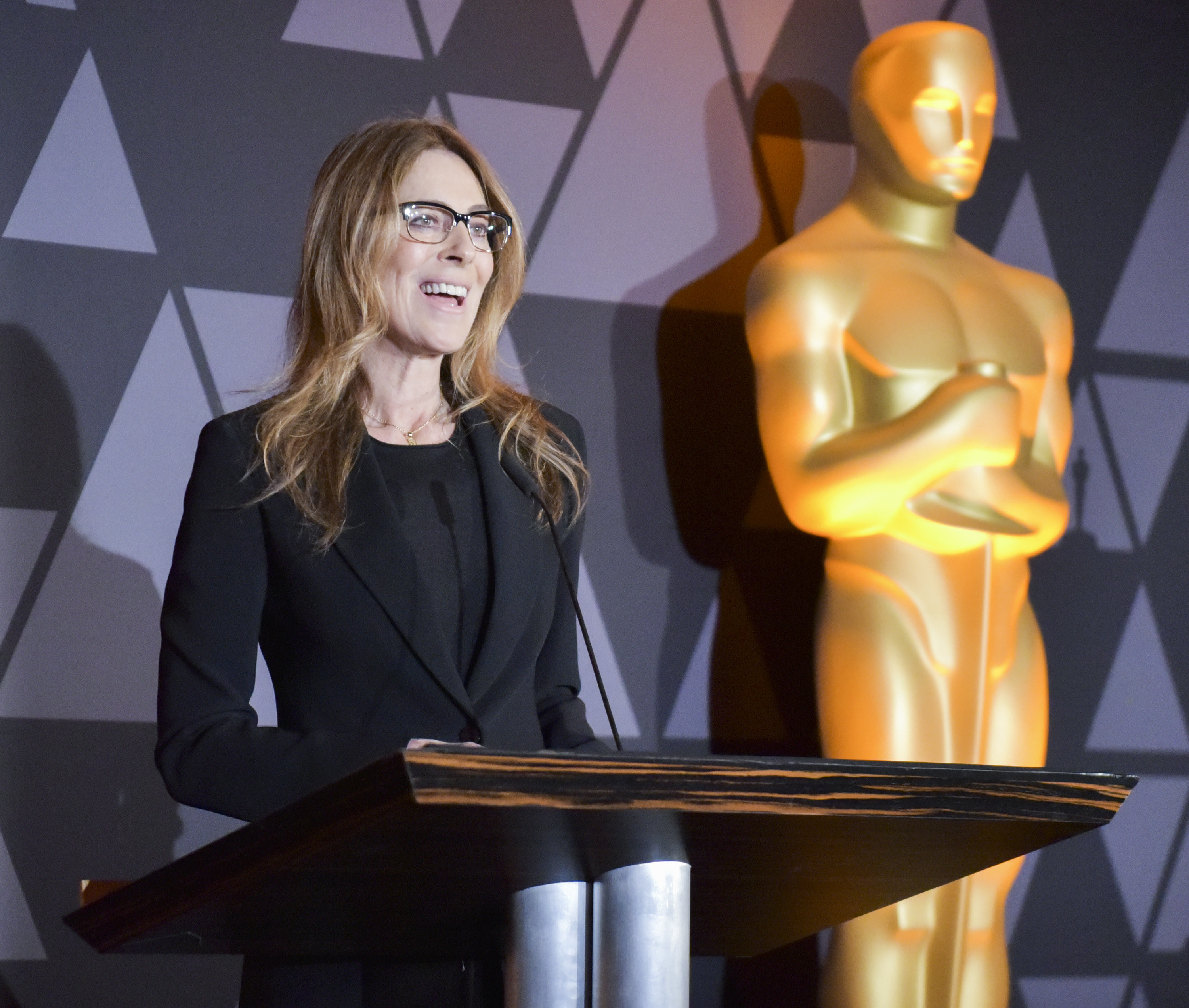 Kathryn Bigelow speaking at an awards reception
