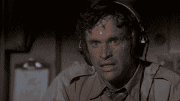 Robert Hays sweats a comical amount in Airplane
